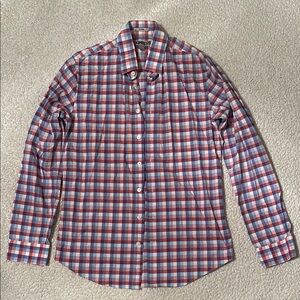 Express Fitted Men's Red and Blue Checkered Shirt